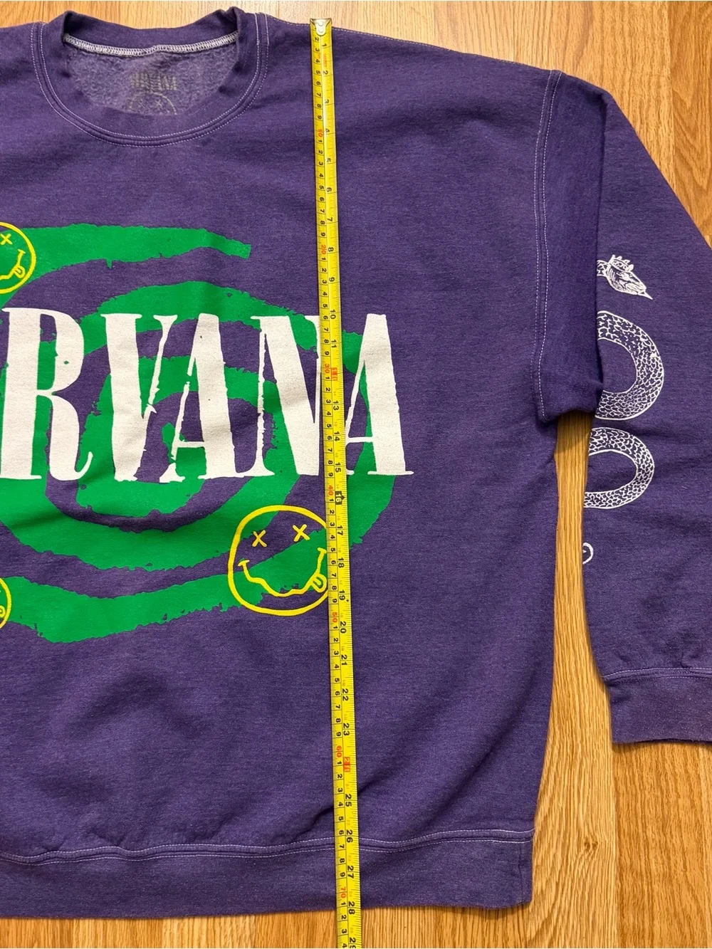 Vintage NIRVANA Oversized Purple Crewneck with Large White Logo & Smiley Faces
